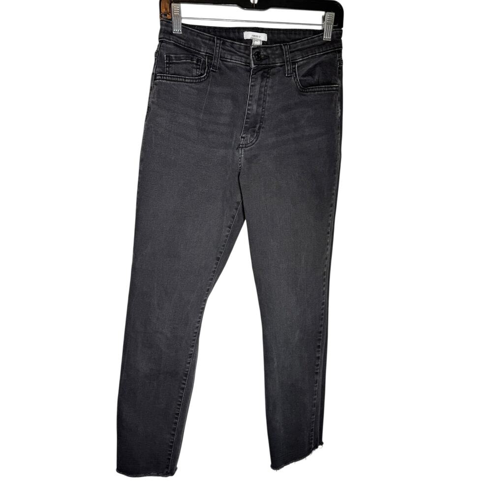 Forever 21 Black Jeans Womens 28 Raw Hem Cropped Ankle Straight Leg Denim